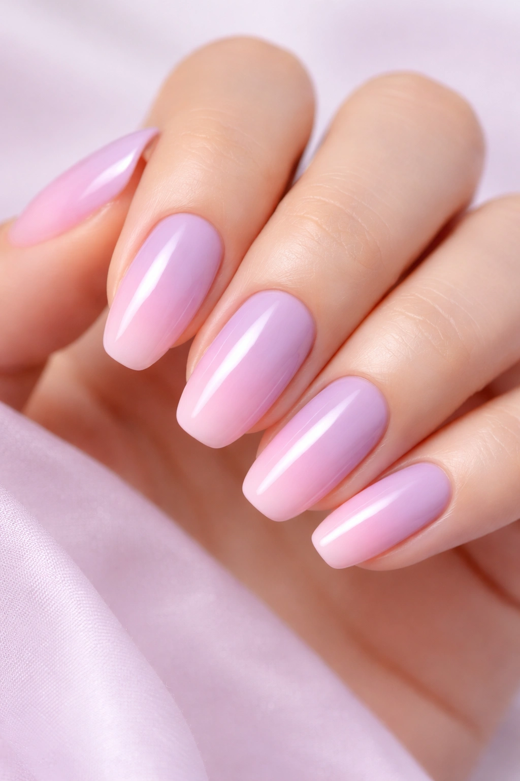 Soft lilac to baby pink gradient nails