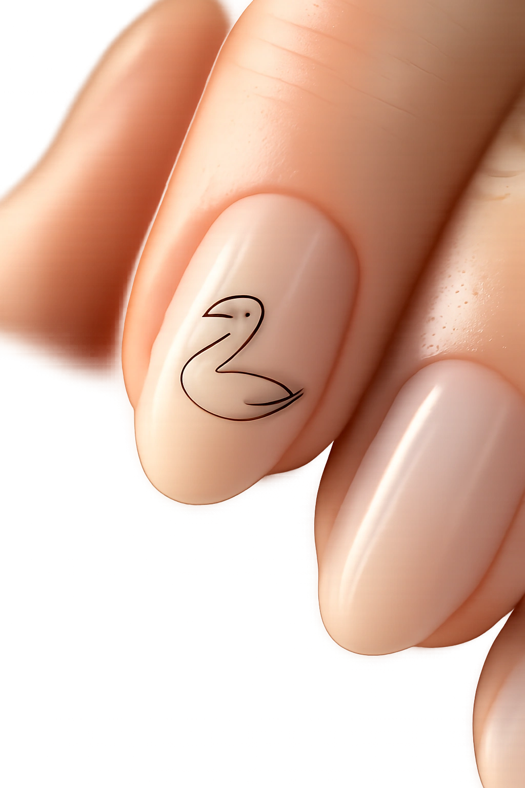 Minimalist line-art duck drawn with one continuous line on neutral nails
