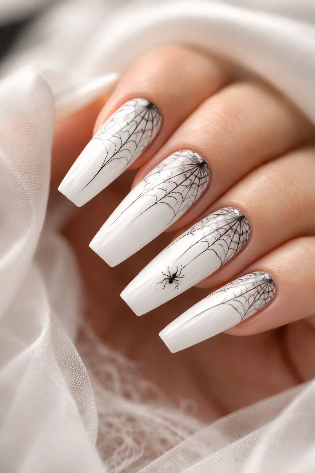 20 Black and White Coffin Nails for Long Nails