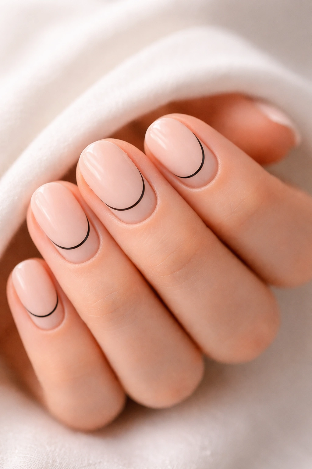 Short oval nails with minimal black line art