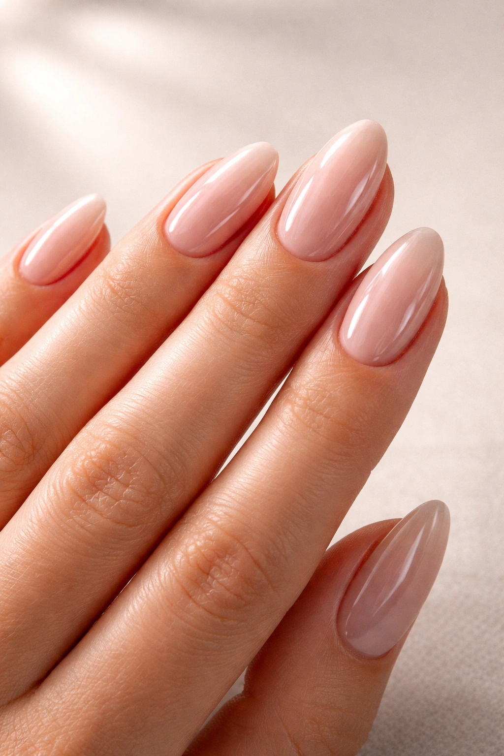 Hand with nails having a glossy, long-lasting appearance