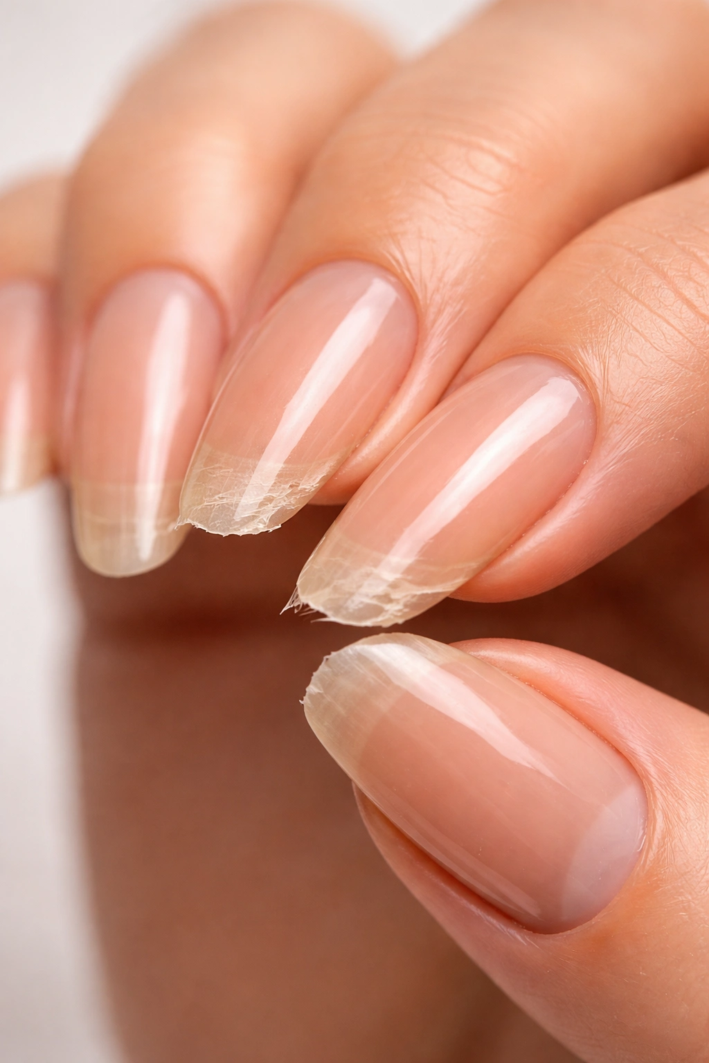 Close-up of long nails showing stress points and potential breaks