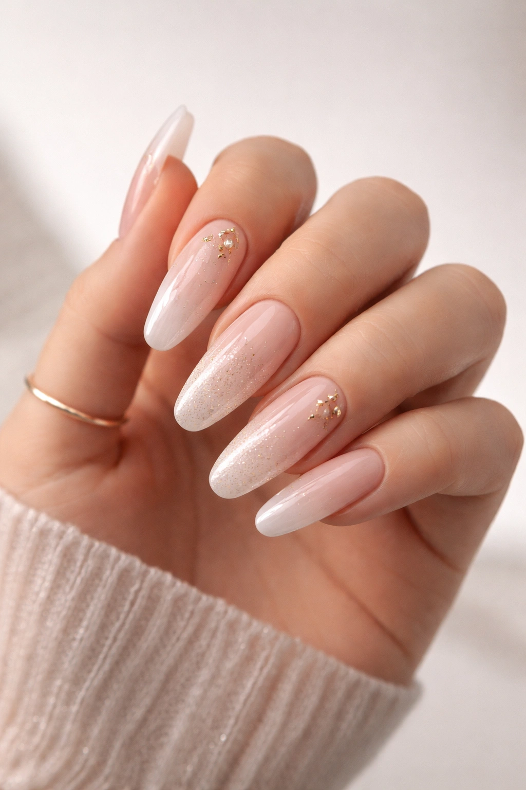 Close-up of hands with extra-long round nails showing confident, intentional style