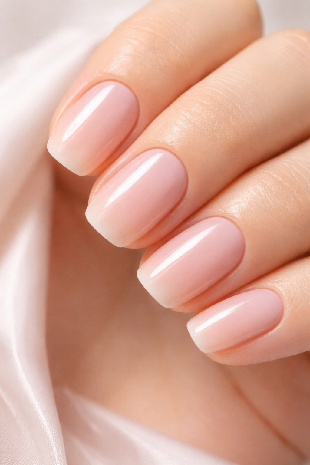 Hand with pristine manicure showing neat cuticles and smooth nail plates