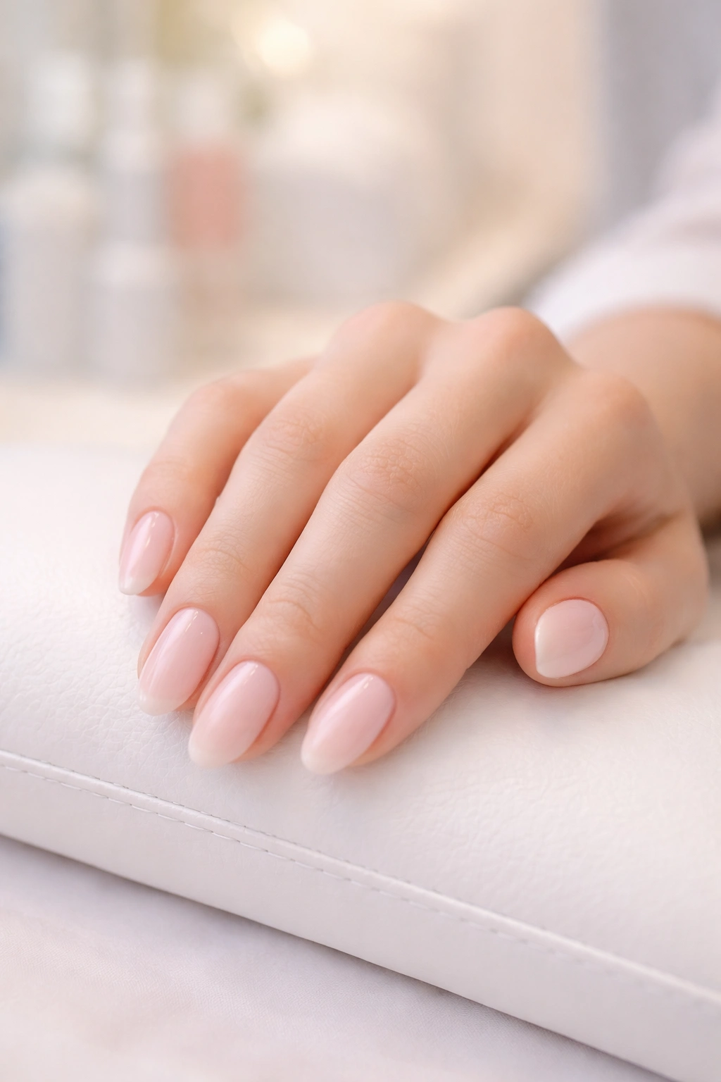 Close-up of a freshly polished manicure in a clean salon