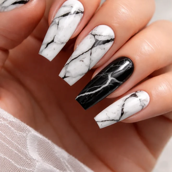 15 Black and White Coffin Nails for Medium Nails