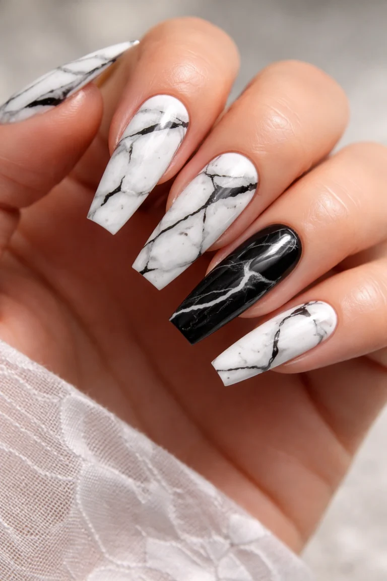 15 Black and White Coffin Nails for Medium Nails