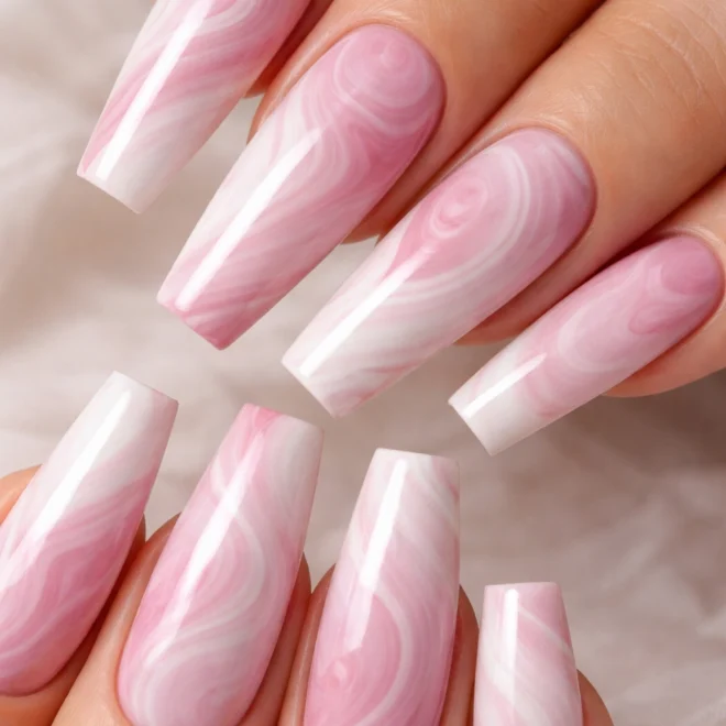 15 Pink and White Coffin Nails for Long Nails