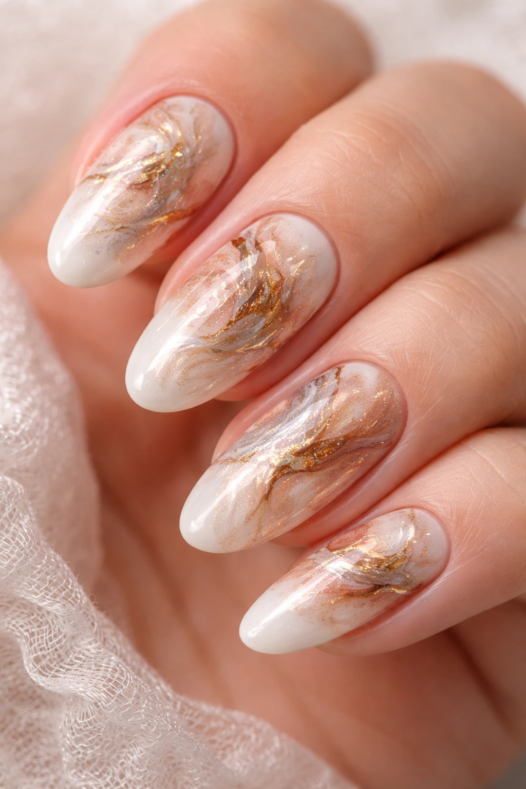 Nails with abstract marble swirls from smoosh technique