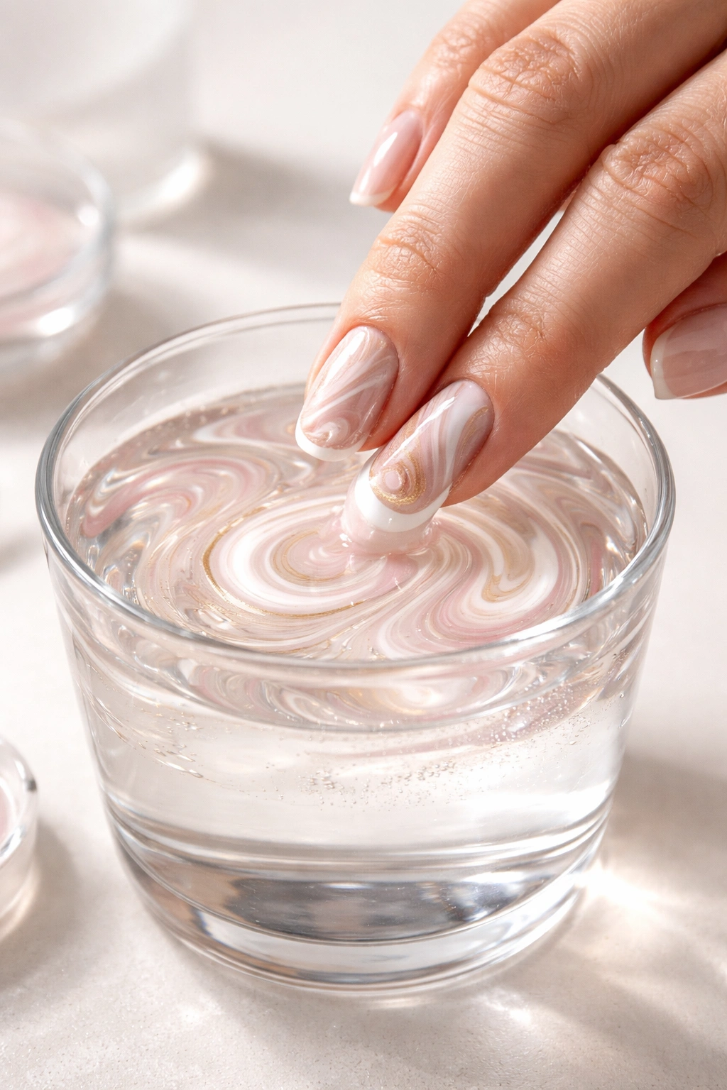 Hand and water cup showing successful marble swirl transfer for troubleshooting
