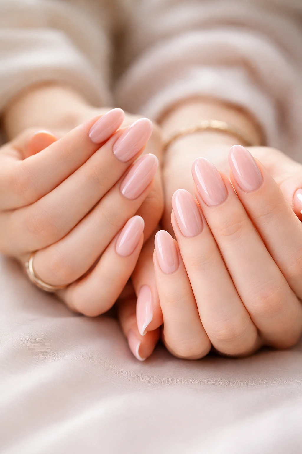 Two hands with identical gel nails showing matching manicure
