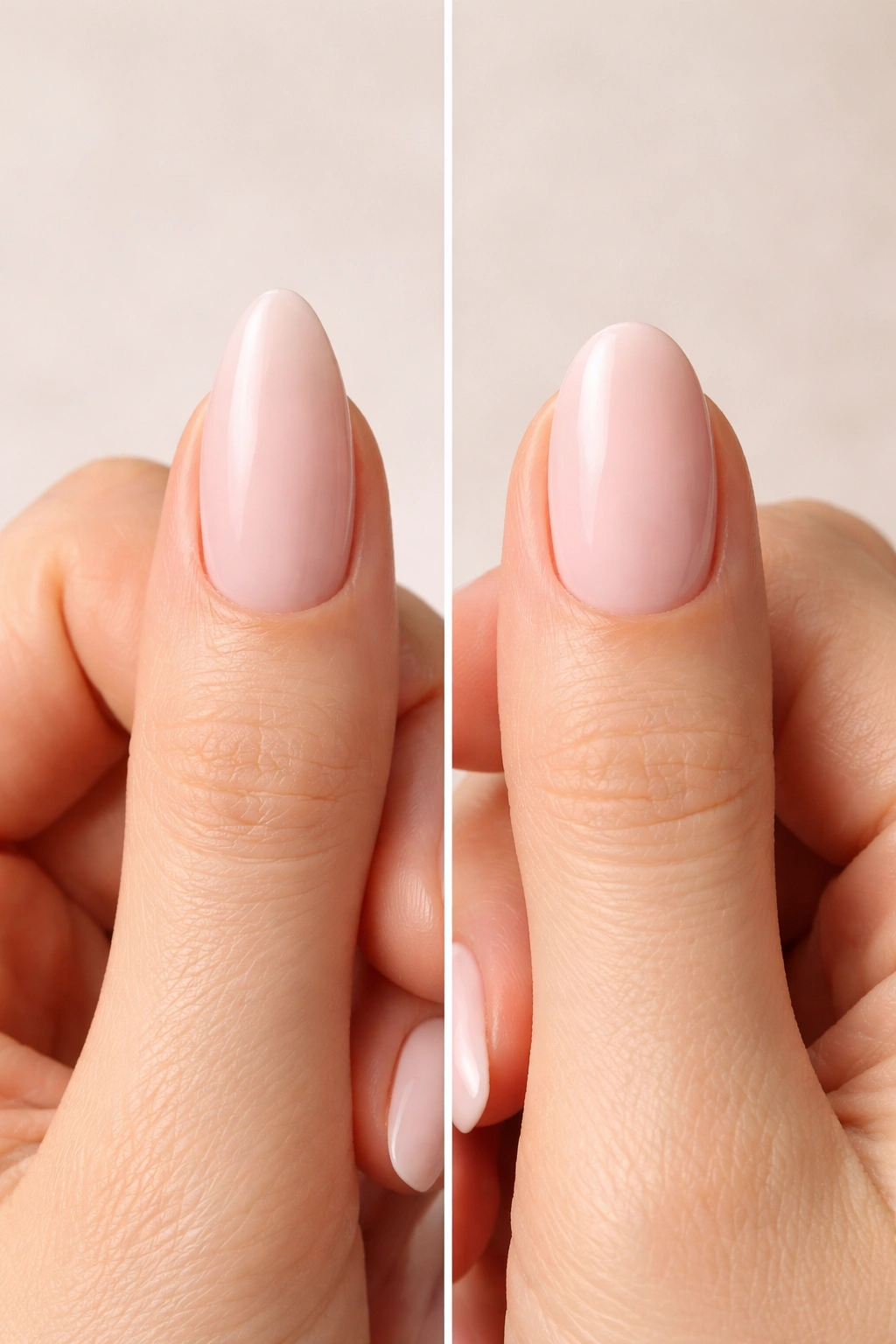 Hand with almond and oval nails illustrating flattering shapes for hand types