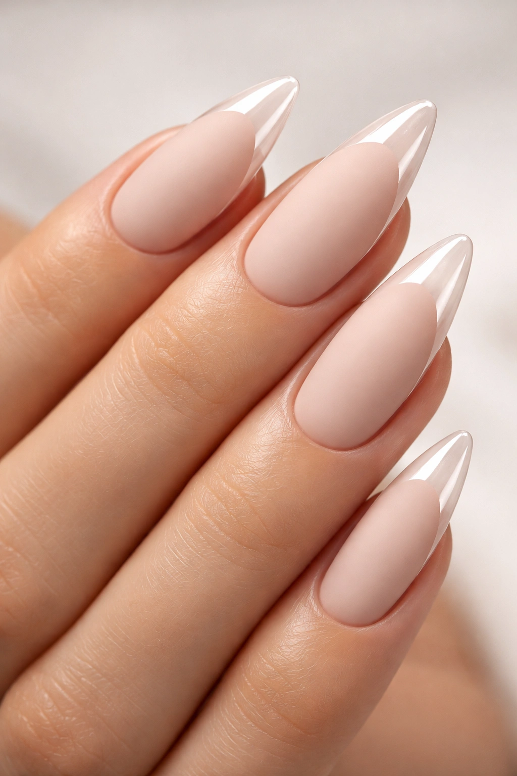 Matte almond nails with glossy accents close-up