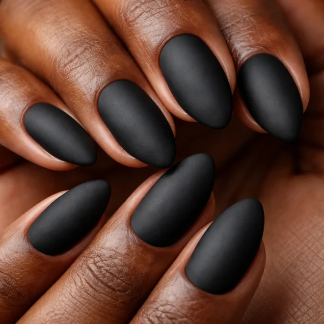 15 Short Black Almond Nails for Dark Skin Tones