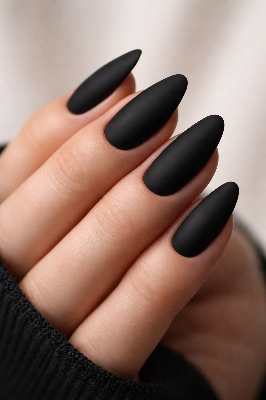 Close-up of matte black nails.