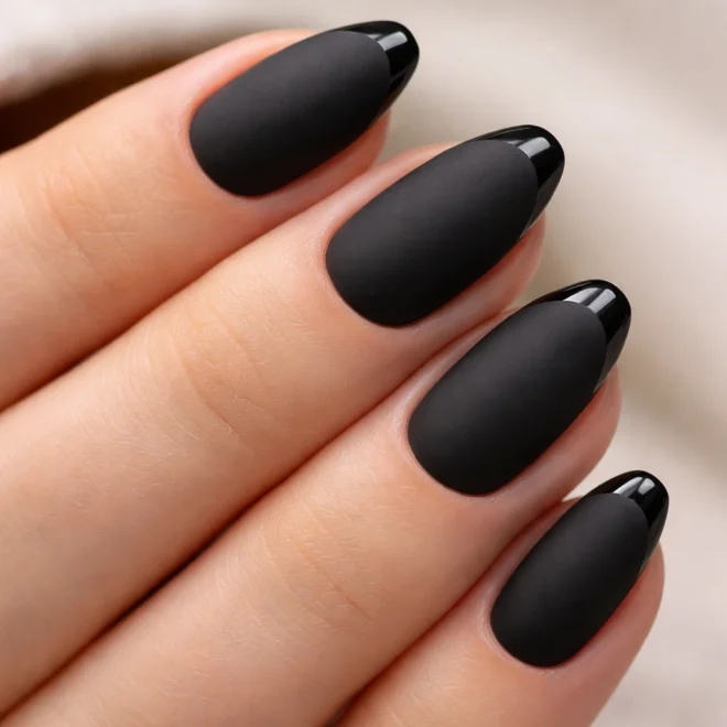15 Short Black Matte Almond Nails That Stand Out