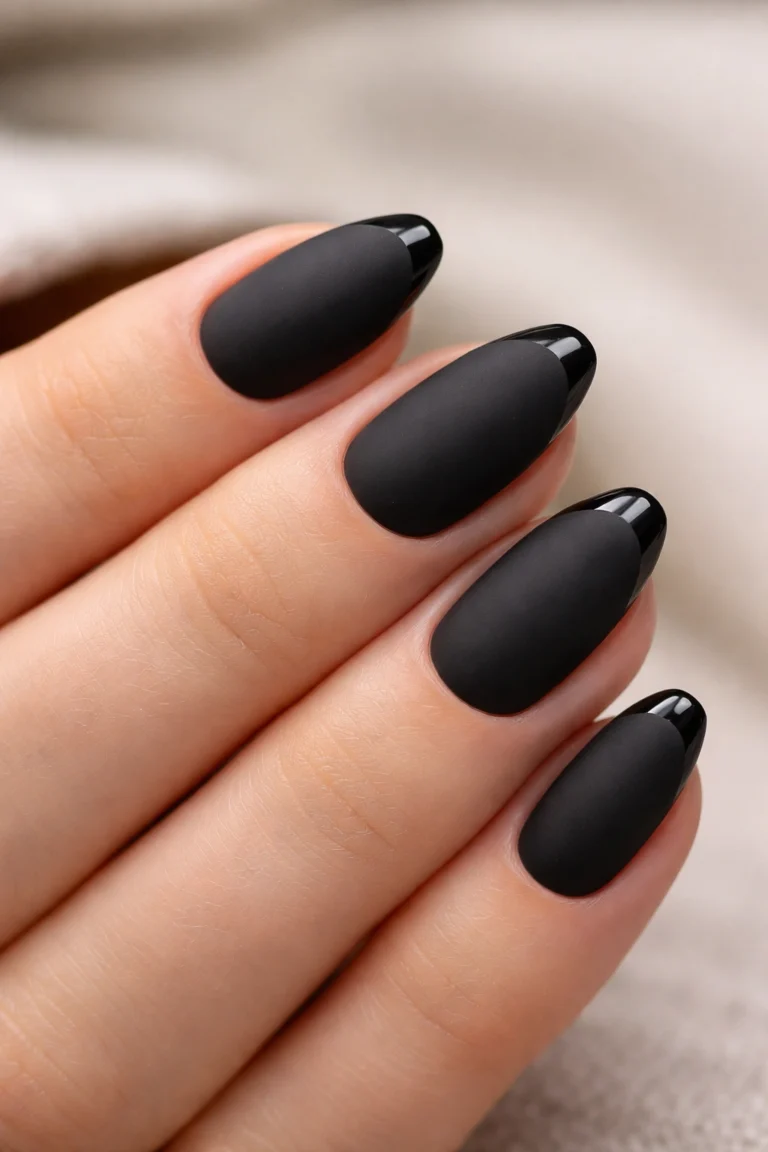 15 Short Black Matte Almond Nails That Stand Out
