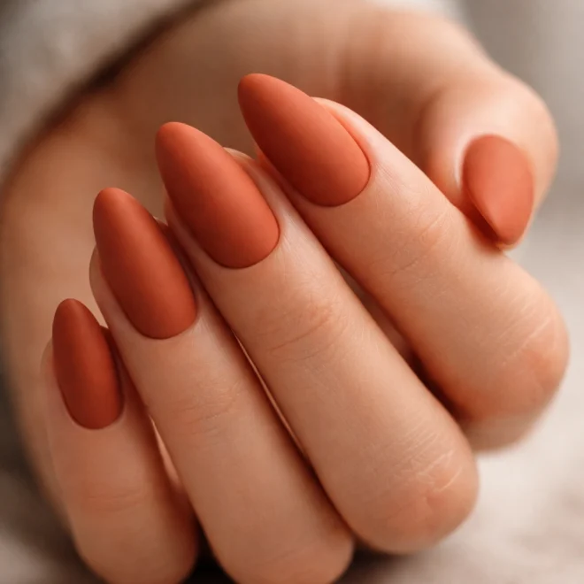 15 Short Burnt Orange Almond Nails That Pop
