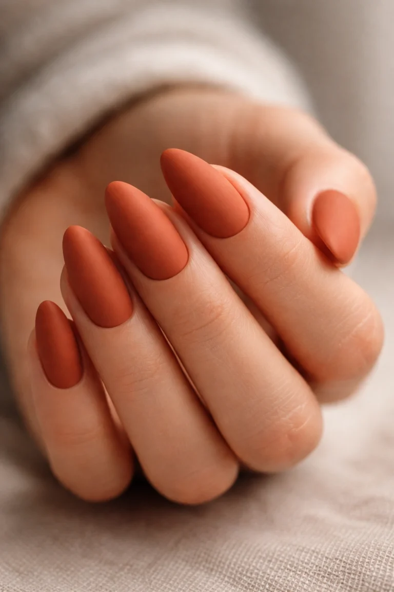 15 Short Burnt Orange Almond Nails That Pop