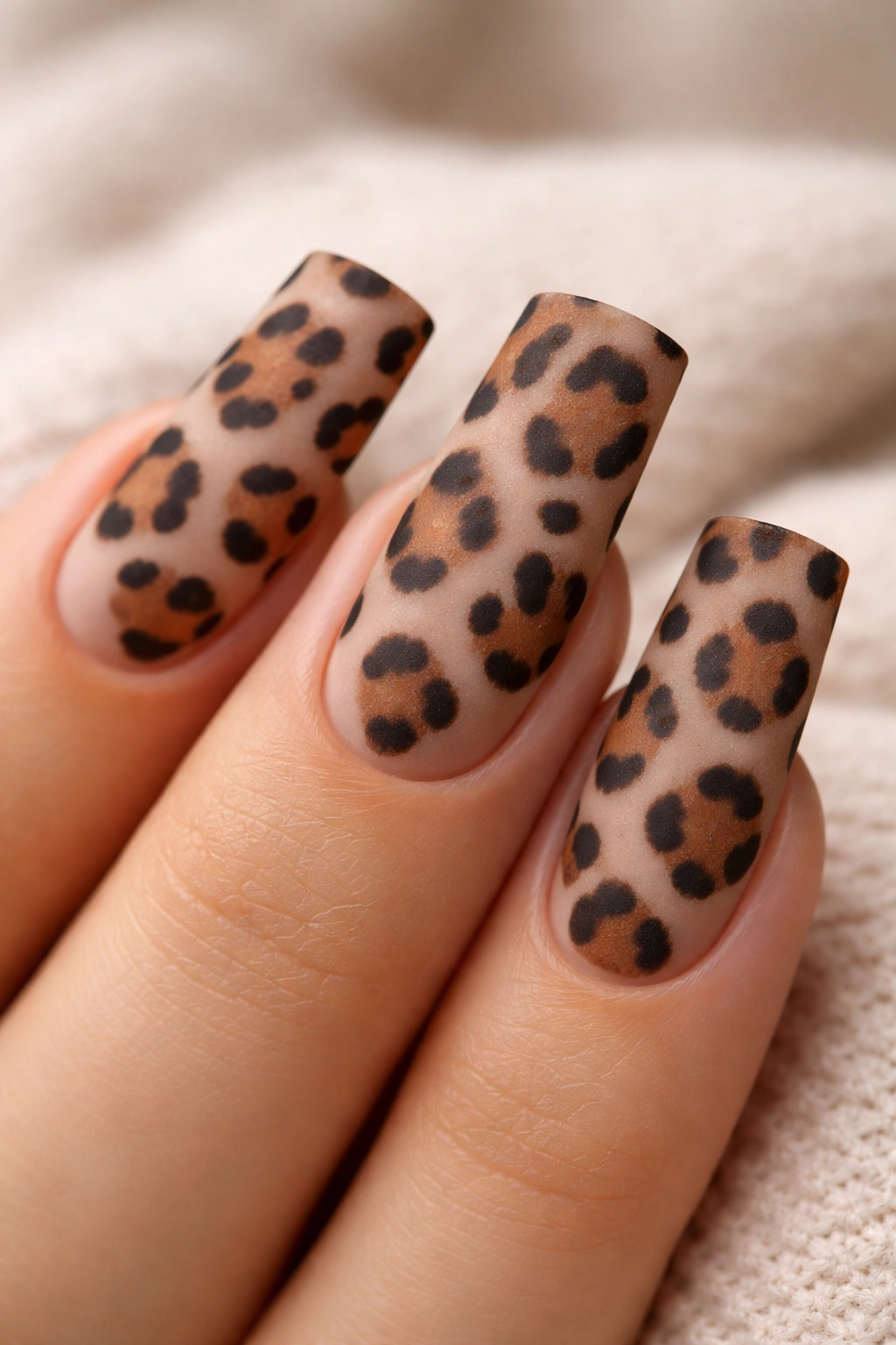 Duck nail with matte cheetah print