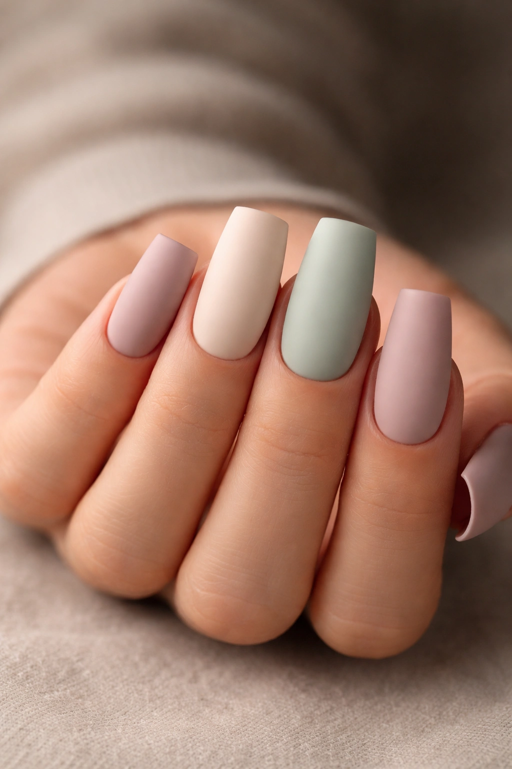 Matte duck nails with soft aesthetic on gel extensions