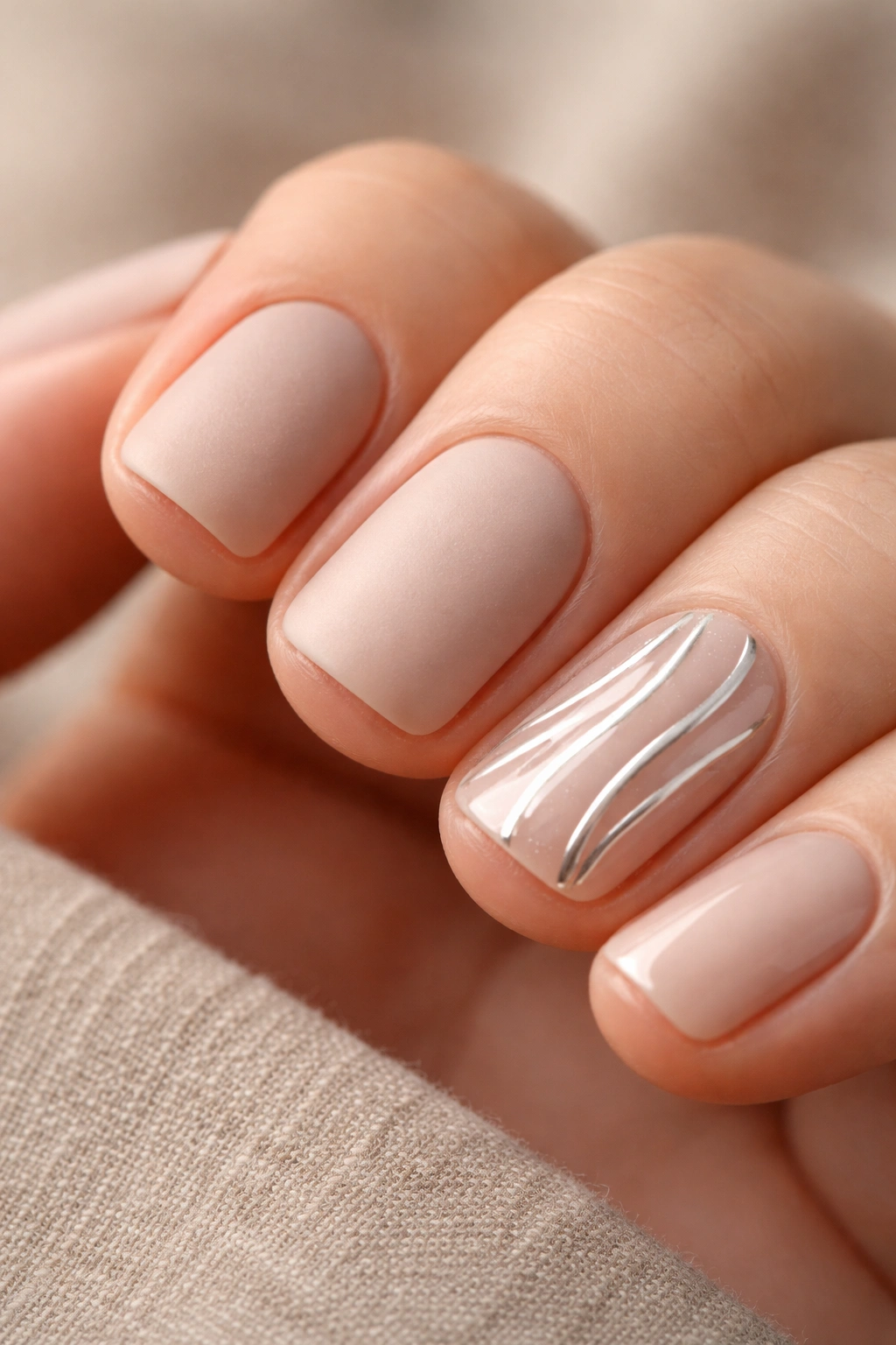 Matte and glossy finishes on very short squoval nails