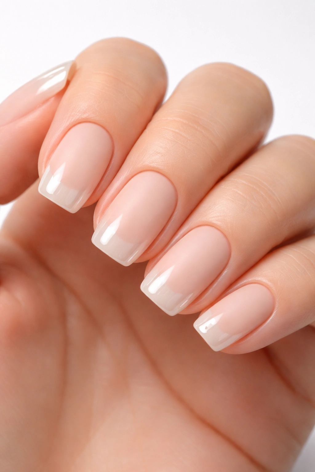 Close-up of squoval nails with matte base and glossy tips