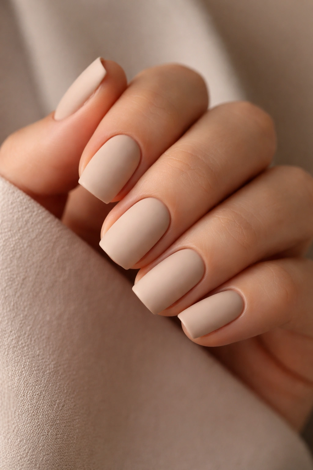 Close-up of matte beige squoval nails