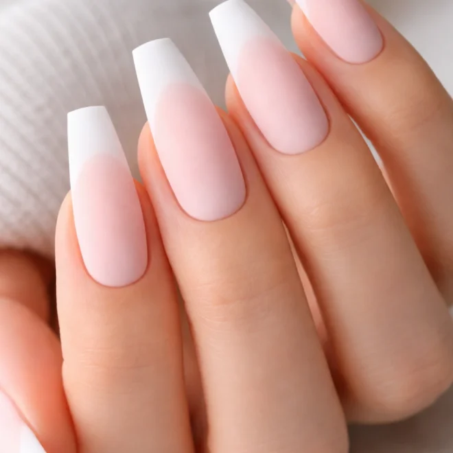 15 Light Pink French Tip Ballerina Nails