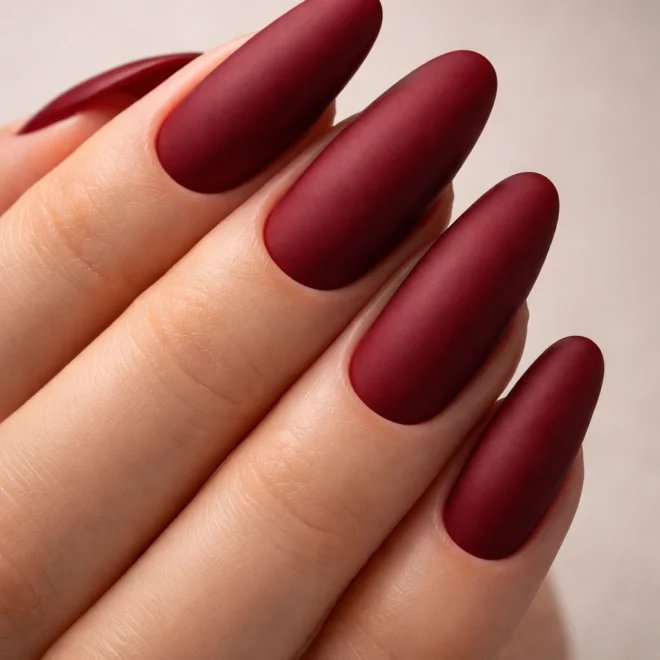 15 Deep Red Long Round Nails for a Bold Finish