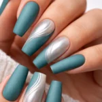 16 Teal Coffin Nail Designs for Long Nails