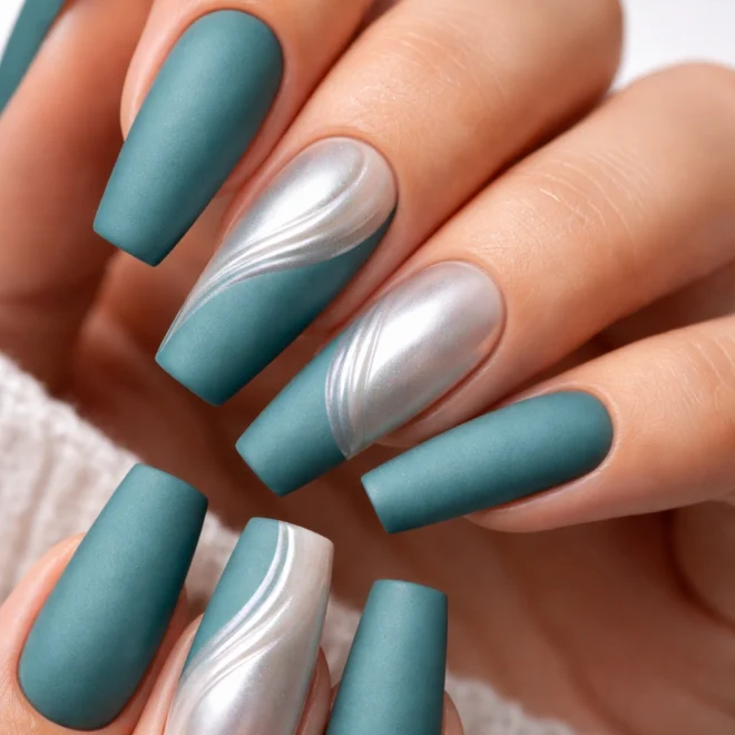 16 Teal Coffin Nail Designs for Long Nails