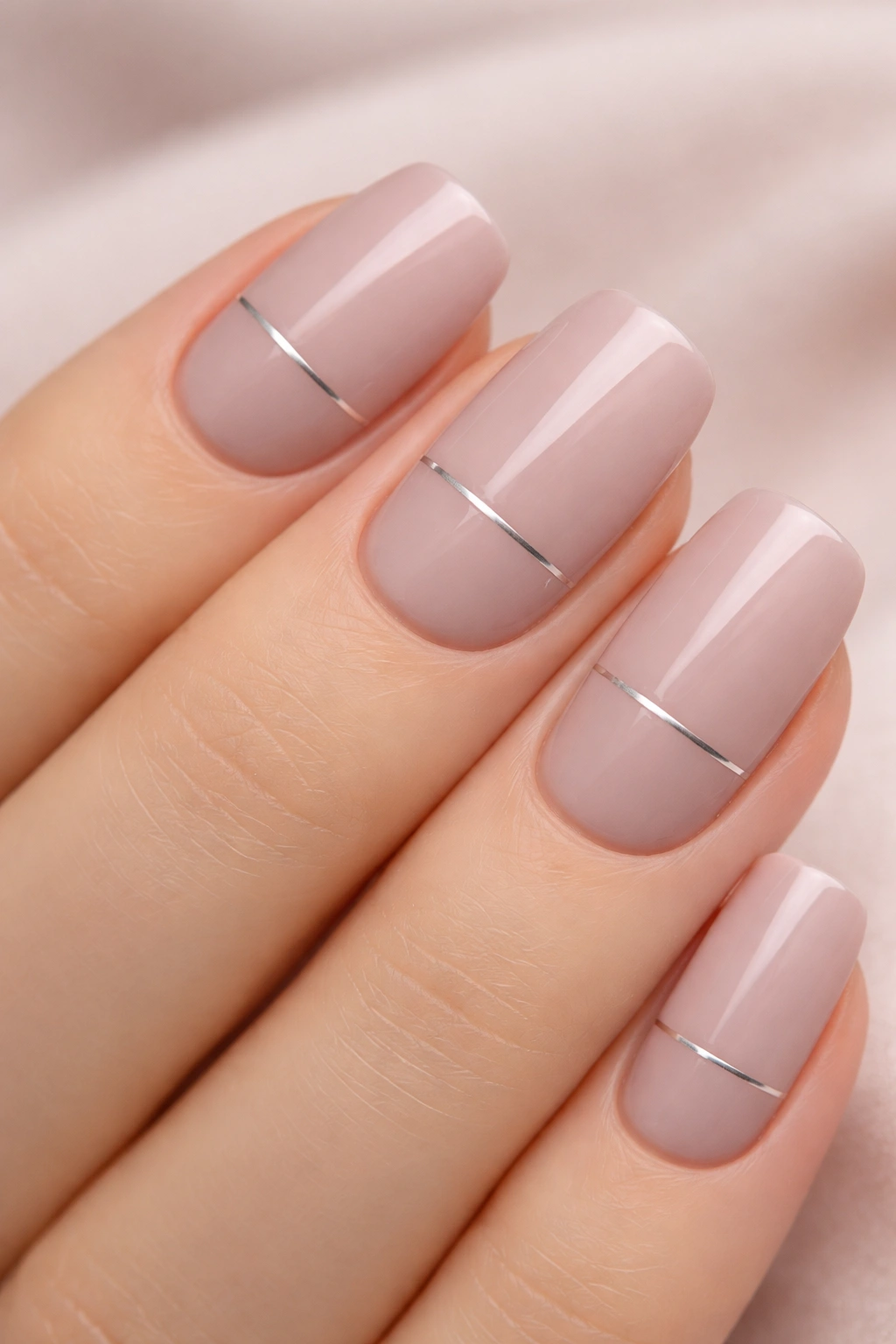 Pale mauve nails with a horizontal line across