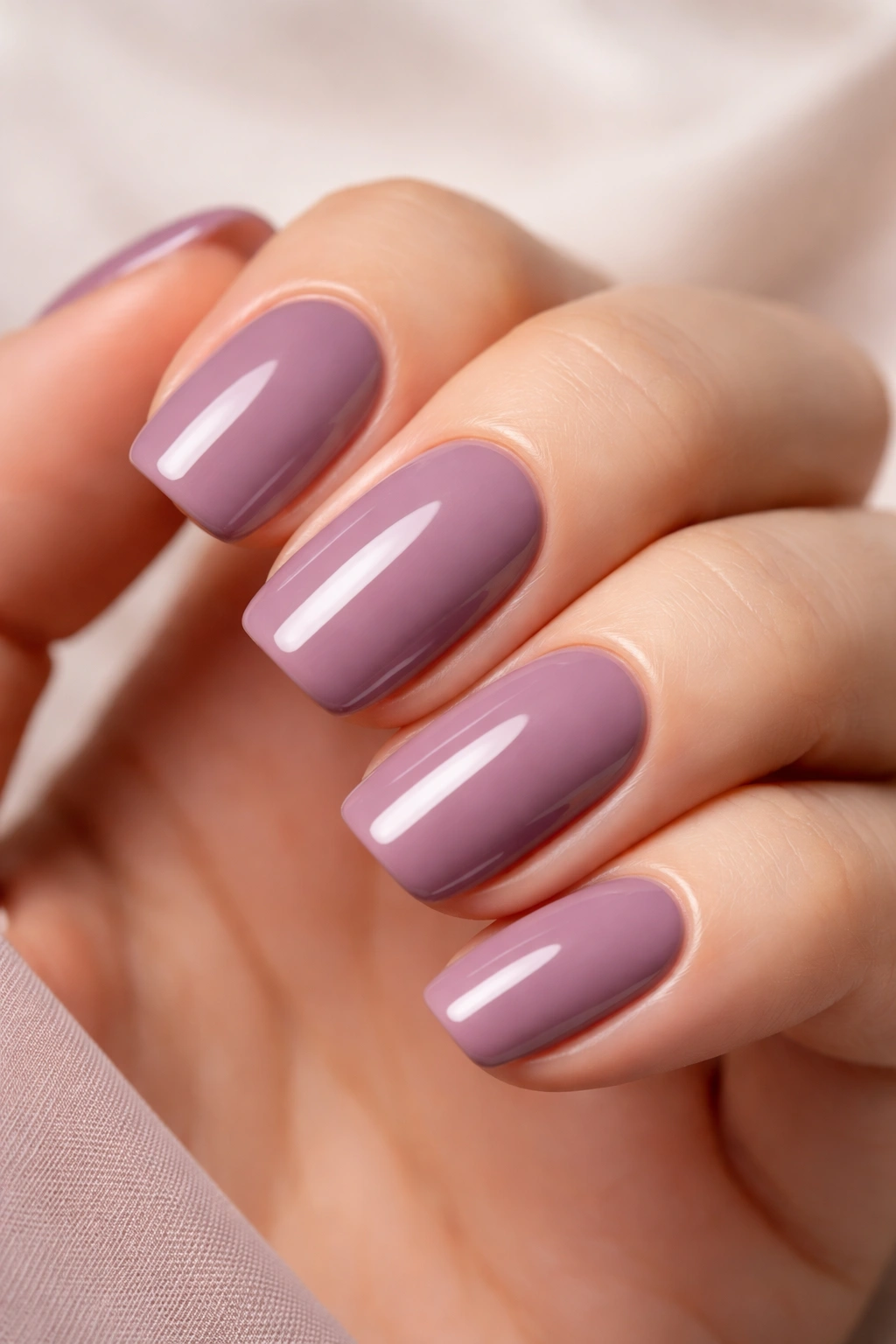 Close-up of nails painted mauve shade