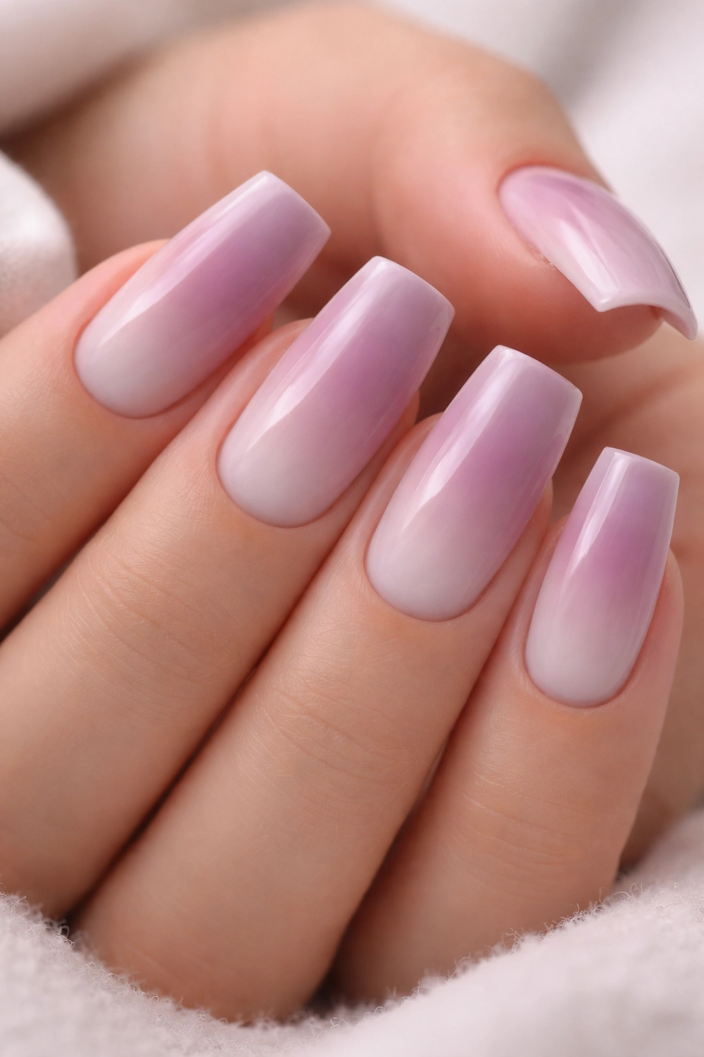 Mauve ombre nails on soft square shape