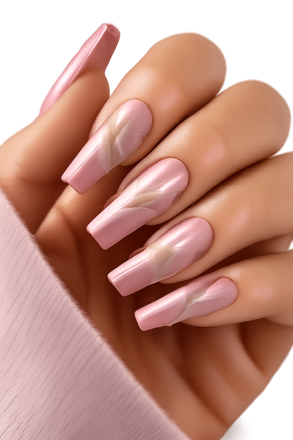 Mauve pink coffin nails with geometric negative-space design