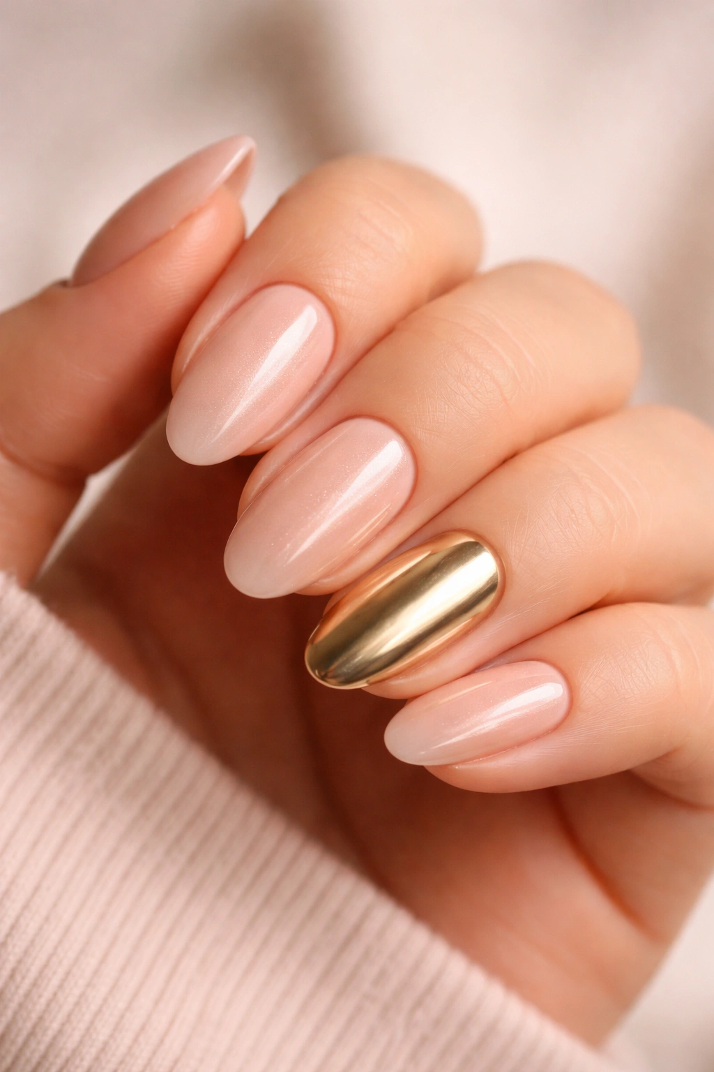 Close-up of hand with gold metallic accent nail