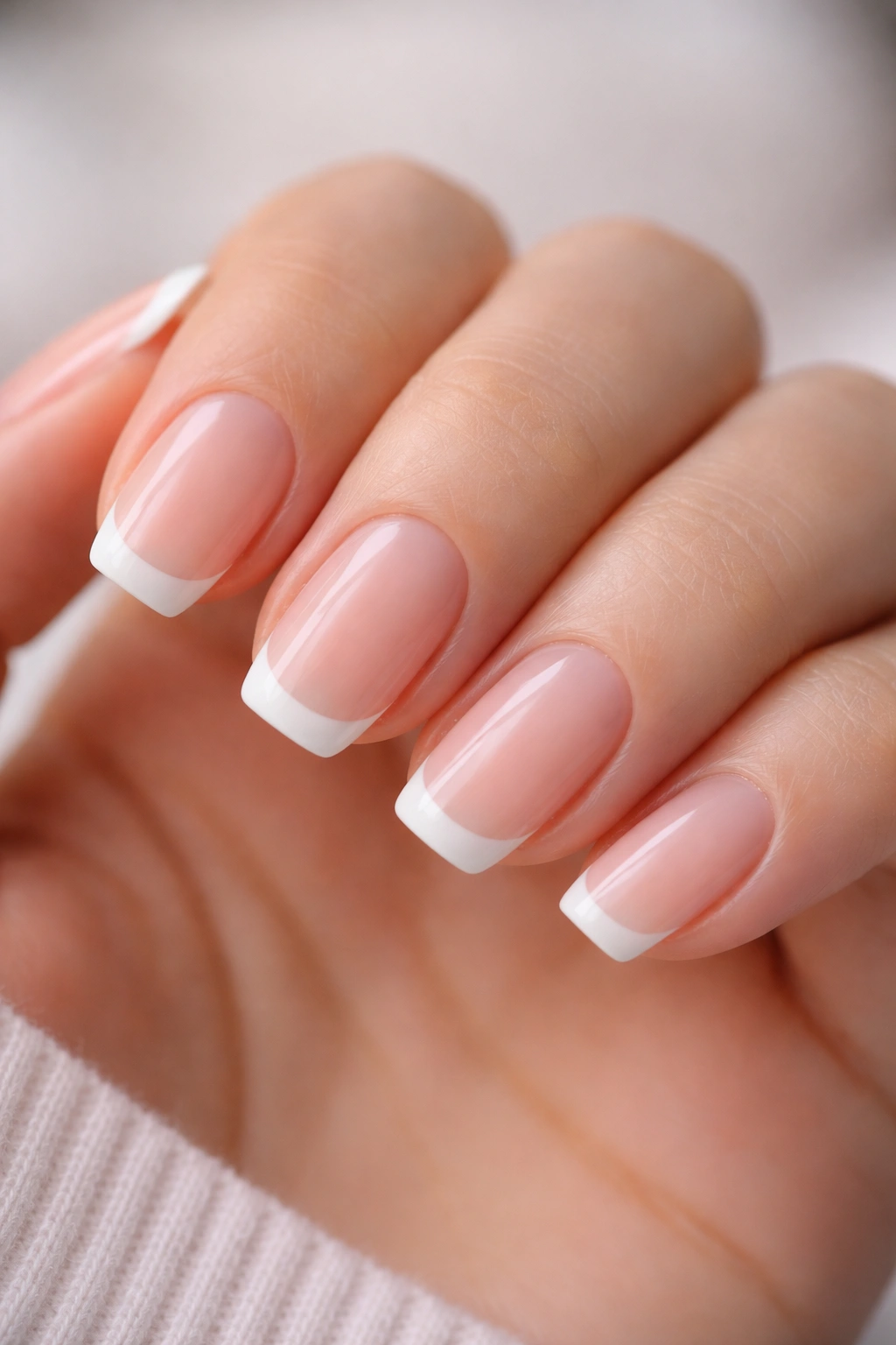 Short ballerina nails with micro French white tips