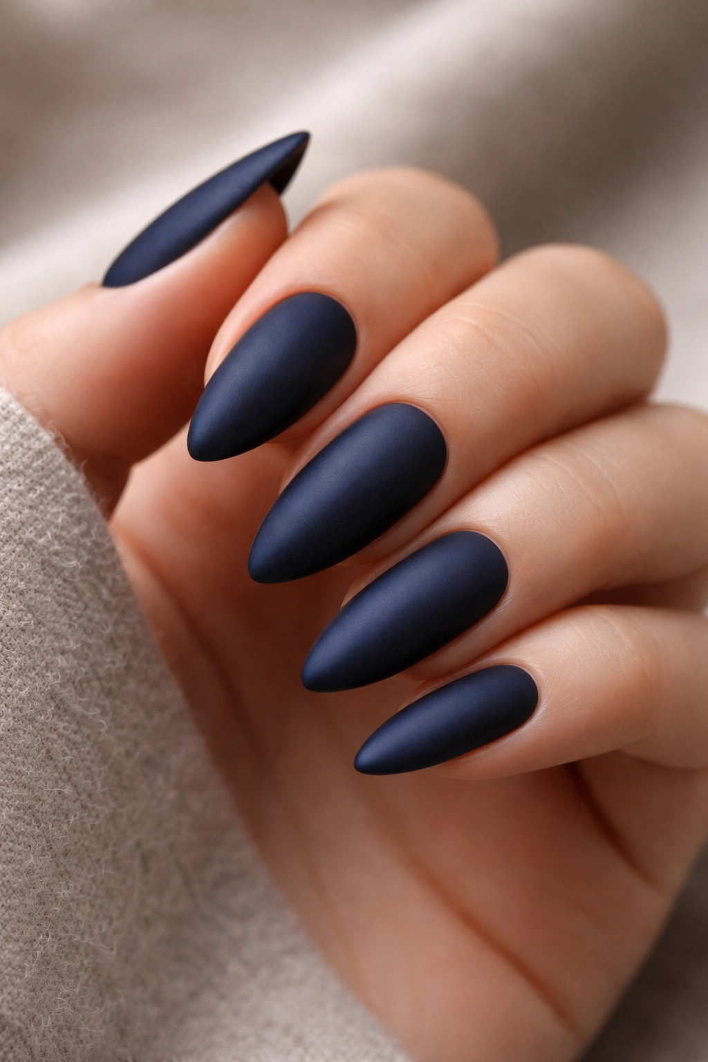 Almond nails midnight navy blue matte finish