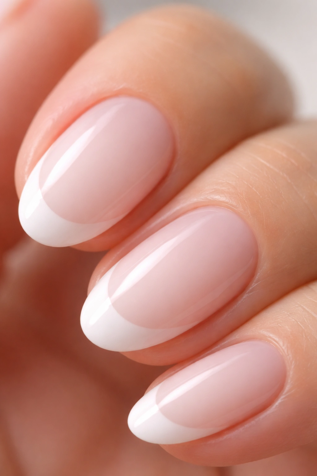 Almond nail with milky base and crisp white tip