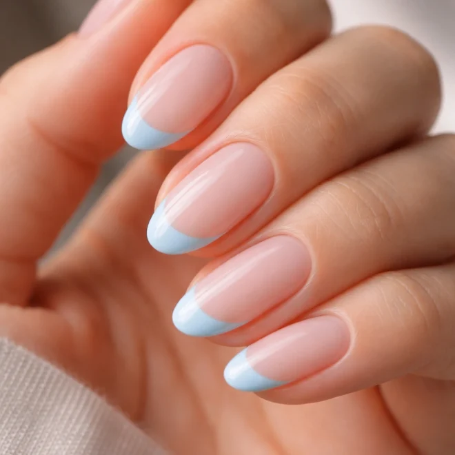 15 Short Light Blue Almond Nails Worth Copying