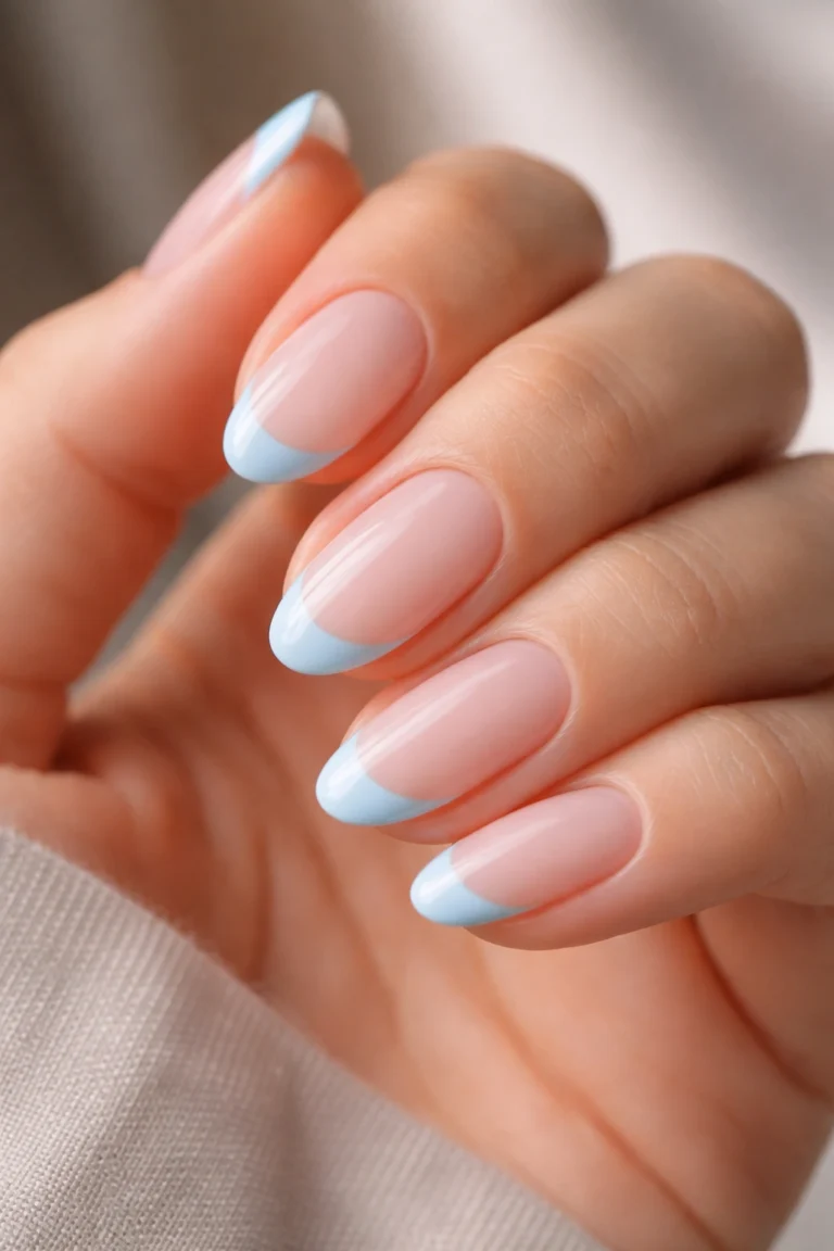 15 Short Light Blue Almond Nails Worth Copying