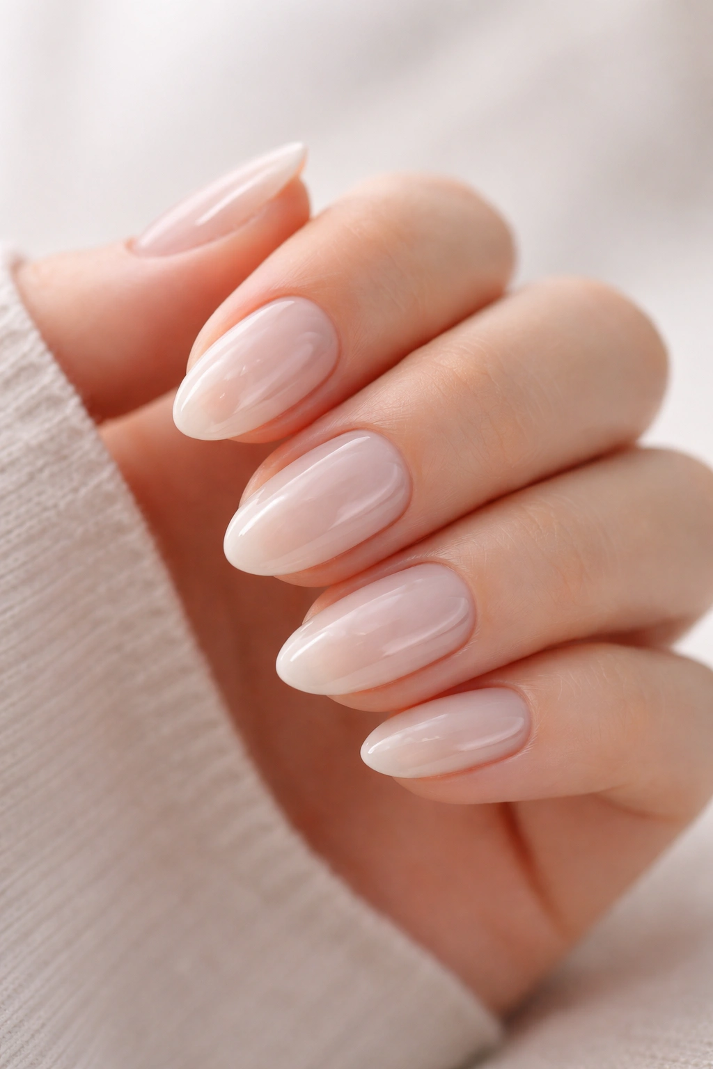 Almond nails with milky jelly translucent white finish