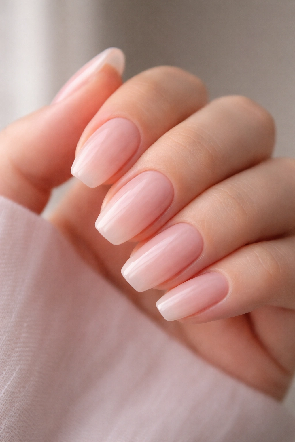 Milky pink nude ballerina nails with translucent brightness