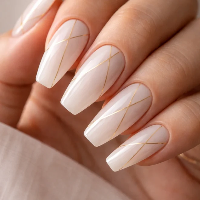 17 Milky White Coffin Nails for Medium Nails