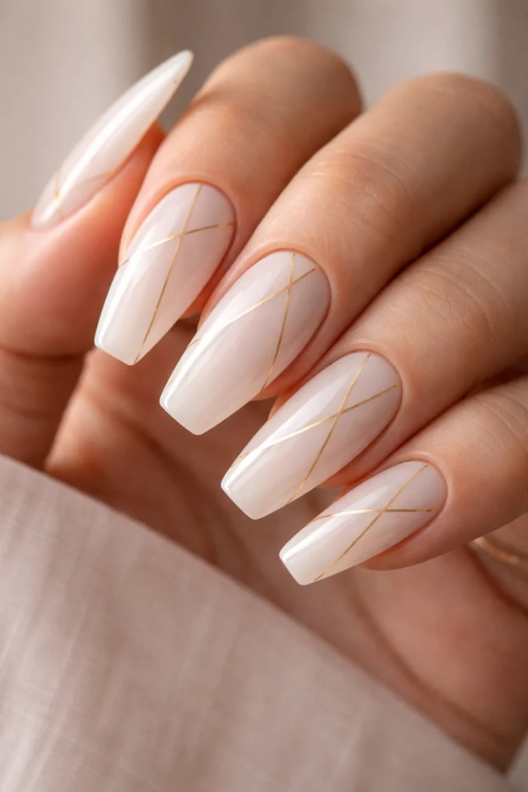 17 Milky White Coffin Nails for Medium Nails