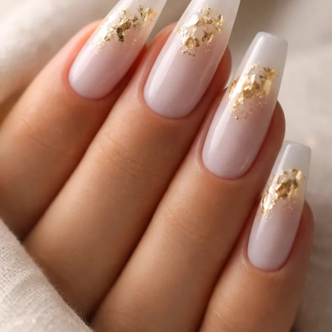 18 Milky White Coffin Nails for Long Nails