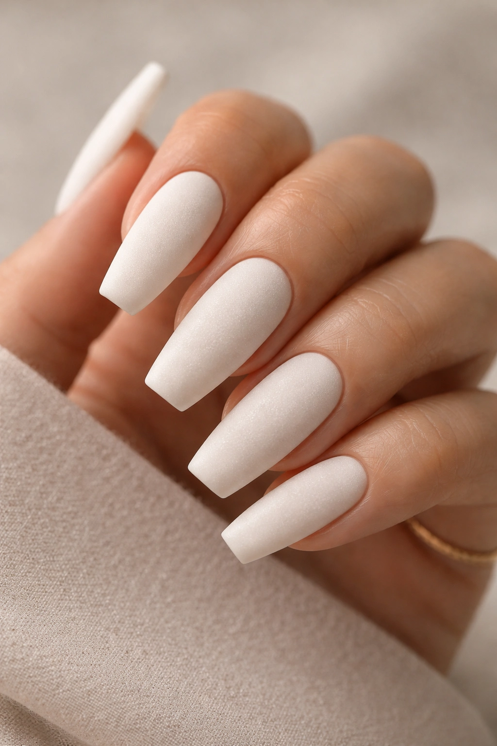 Milky white nails with a textured matte finish