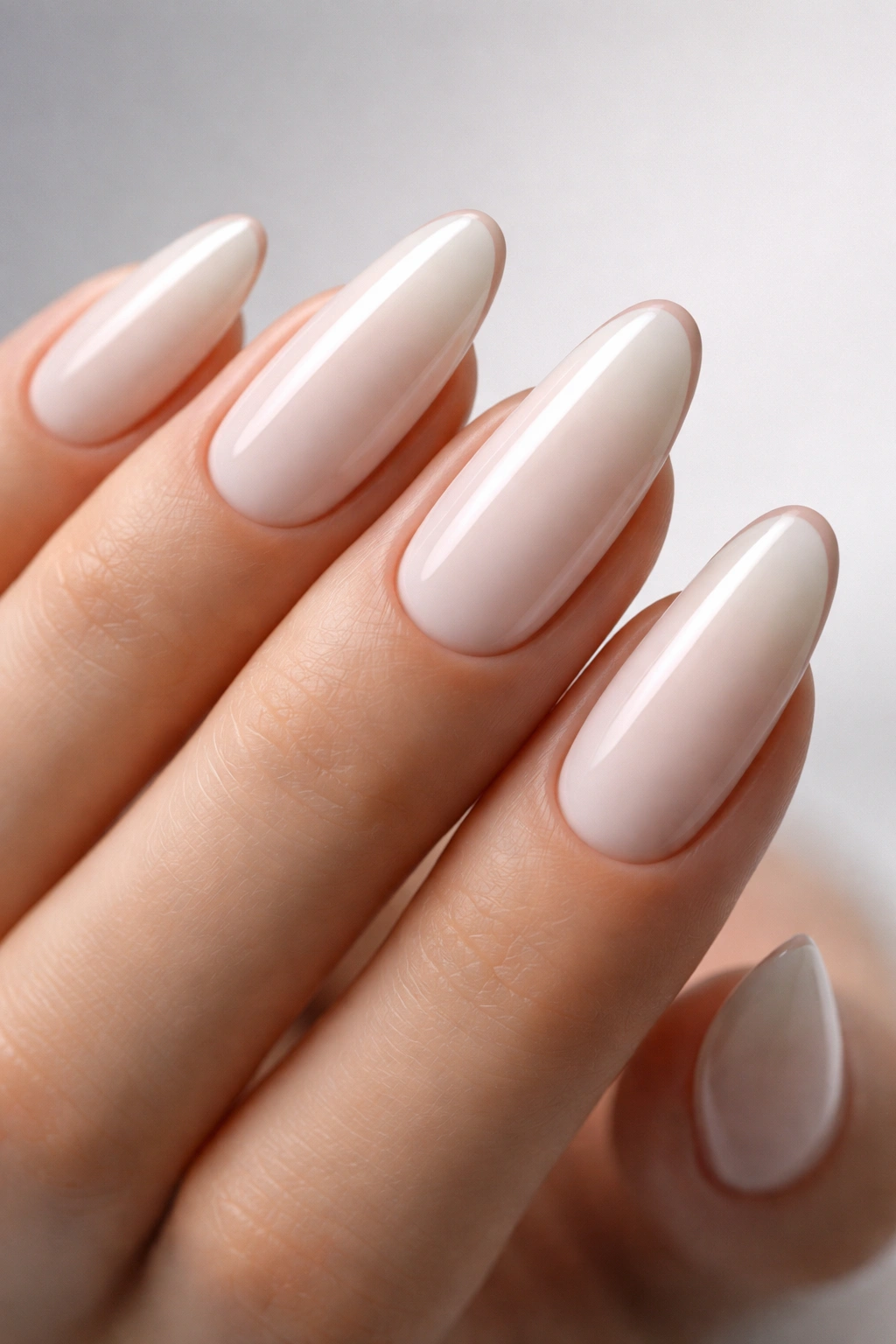 Milky white nails with ultra-thin minimalist French tip