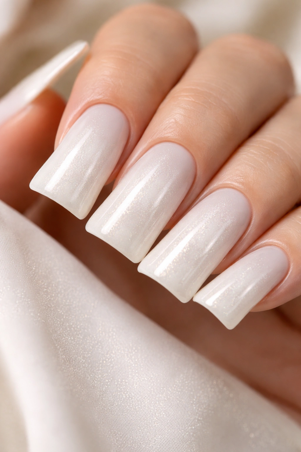 Milky white nails with subtle internal shimmer